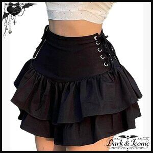 Polyester Mini Skirt with Ruffles and Lace-Up Sides Slim Fit